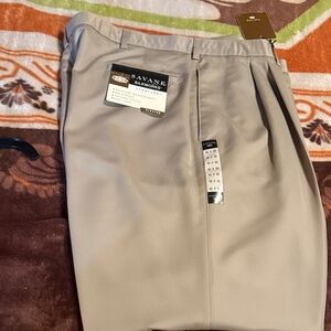 Savane Men's Beige Flat Front Pants